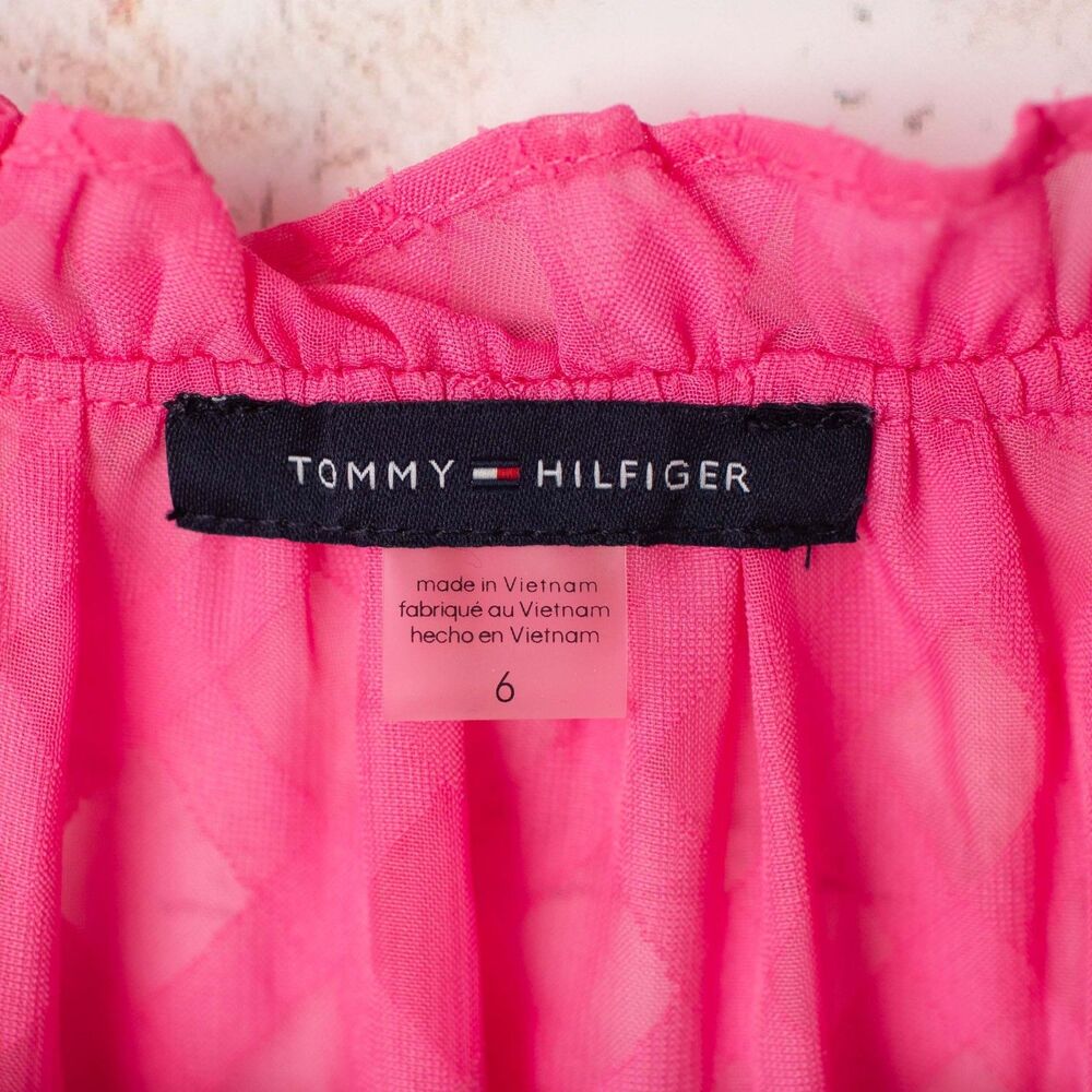 Tommy Hilfiger Women's Size 6 Pink Tiered Midi Dress Flutter Sleeve Textured - Picture 2 of 7
